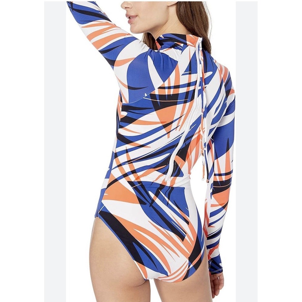 Bikini Lab Womens Long Sleeve Bodysuit Rashguard Zipper Blue Orange White Size S - Picture 10 of 10